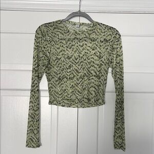 Bar III Olive Patterned Long Sleeve Top